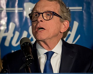 Ohio Attorney General and Republican gubernatorial candidate Mike DeWine addresses supporters after winning the primary election, Tuesday, May 8, 2018, in Columbus, Ohio. (AP Photo/Bryan Woolston)