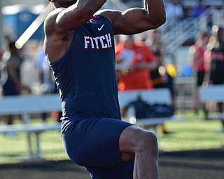 BOARDMAN, OHIO - MAY 8, 2018: Fitch's Jakari Lumsden competes during the boys high jump during the AAC Red Tier Track Championship at Boardman High School, Tuesday night. DAVID DERMER | THE VINDICATOR