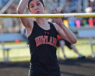 BOARDMAN, OHIO - MAY 8, 2018: Howland's Madison Sisler competes during the girls high jump during the AAC Red Tier Track Championship at Boardman High School, Tuesday night. DAVID DERMER | THE VINDICATOR