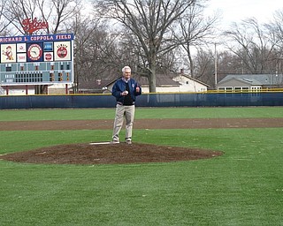 Neighbors | Zack Shively.The namesake of Fitch's new baseball field is Richard Coppola, a former head coach from 1968-1996. He helped start the school's baseball program. His former player, Joe Paris, currently coaches the team. Pictured, Coppola threw out the first pitch in the first game played in the new baseball complex.