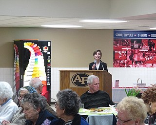 Neighbors | Zack Shively.The Senior Dinner also features a showcase of talented Fitch students. The night featured performances from the speech and debate team, choir and band. Pictured, speech and debate performer Johnna Blystone presented her speech on suppression during the dinner.
