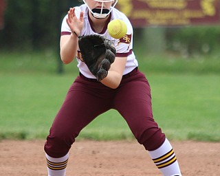 Abbey Bokros (4) of South Range tracks a ball into her glove during a matchup against Waterloo on Monday night. Dustin Livesay  |  The Vindicator  5/14/18  Canfield