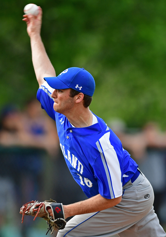 STRUTHERS, OHIO - MAY 15, 2018: Poland starting pitcher Matt Sperati delivers in the second inning of their OHSAA tournament game on Tuesday afternoon at Cene Park. Niles won 4-3. DAVID DERMER | THE VINDICATOR