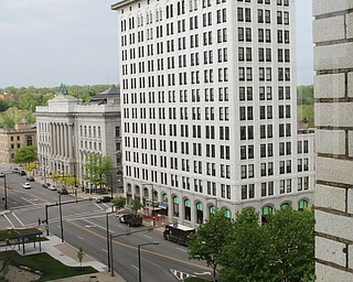    ROBERT K YOSAY  | THE VINDICATOR..looking south from the hotel..Double Tree in Youngstown opened its restaurant and Hotel today Wed. in the former Stambaugh Building.  The building  has been restored to its original marble and granite and then some....-30-