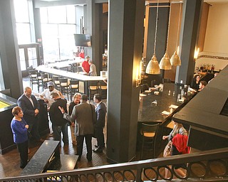    ROBERT K YOSAY  | THE VINDICATOR..The Bistro 1907 restaurant and bar on the ground floor...Double Tree in Youngstown opened its restaurant and Hotel today Wed. in the former Stambaugh Building.  The building  has been restored to its original marble and granite and then some....-30-