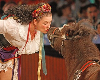    ROBERT K YOSAY  | THE VINDICATOR..Tosca Zoppe  6th generation equestrian show gets a kiss from her pony piccolissimo..The Zoppe Family Circus is returning to the Canfield Fairgrounds May 16-20 for 12 shows..Founded in 1842, the Zoppe Family Circus is a one-ring circus under the big top featuring acrobats, equestrian showmanship, canine tricks, clowns and plenty of audience participation. ...-30-