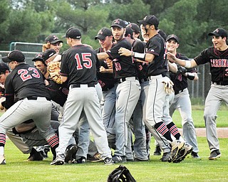 William D. Lewis The Vindincator Canfield'players celebrate after win over Niles 5-17-18.