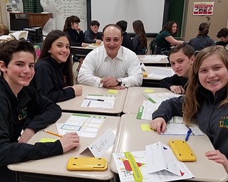 Neighbors | Submitted.Seventh-grade students talked about the importance of money and time management in the workplace at the JA in a DAY event. Pictured are, from left, Griffin Barton, Nicolette Tsikouris, Tony Patrone, Joey Sfara and Sophia Graziano.