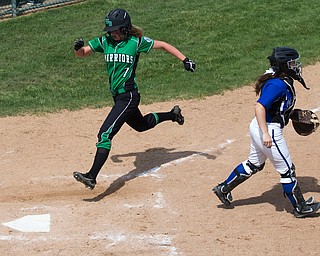 ALLIANCE, OHIO - MAY 17, 2018, Softball Poland Bulldogs vs West Branch Warriors: West Branch's Grace Heath  (7) scores during the 3rd inning at Alliance High School.  MICHAEL G. TAYLOR | THE VINDICATOR