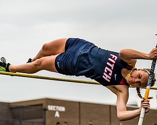 DIANNA OATRIDGE | THE VINDICATOR Austintown Fitch's Madison Skelly concentrates on her pole vault attempt during the Division I District Track and Field Championship at Fitch on Friday. Skelly went on to beat Solon's Sydney Bolomey in a jump-off to earn fourth place and a Regional semi-final berth.