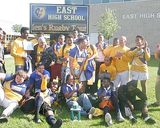 William D. Lewis the Vindicator  East HS rugby team celebrates after winning State Championship 5-20-18.