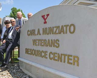 ROBERT K YOSAY  | THE VINDICATOR...Carl Clare Nunziato and Bernie Kosar..dedication ceremony Wednesday in which the Youngstown State University Office of Veterans Affairs, 633 Wick Ave., was renamed the Carl A. Nunziato Veterans Resource Center....-30-