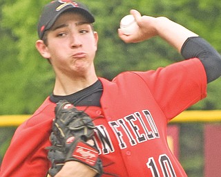 Canfield pitcher Michael Johns delivers during Tuesday’s game at South Range. Canfield will play Chardon in a Division II regional semifinal Thursday at The Ballpark at Hudson. 