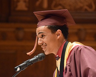 William D. Lewis The Vindicator  Liberty Salutorian Mouad Elouaddi speaks during 5-24-18 commencement at Stambaugh auditorium.