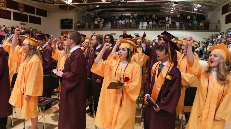 ROBERT K YOSAY  | THE VINDICATOR..South Range Class of 2018Õs , High School Principal Stephen P. Rohan described its 120 graduates a Òone of a kind class.Ó..singing the alma mater one last time..-30-