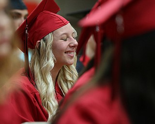 Hannah Shuler laughs during one of the speeches  during the Struthers High School Commencement on Sunday afternoon.   Dustin Livesay  |  The Vindicator  5/27/18  Struthers.