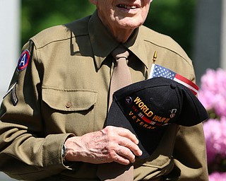 World War II Veteran Howard "Howdy" Friend stands in respect during the Naitonal Anthem at the Riverside Cemetary for a Memorial Day Service in Poland. Dustin Livesay  |  The Vindicator  5/28/18 Poland