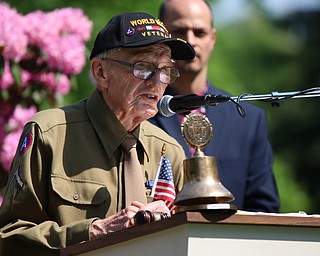 World War II Veteran Howard "Howdy" Friend addresses the crowd gathered at the Riverside Cemetary for a Memorial Day Service in Poland. Dustin Livesay  |  The Vindicator  5/28/18 Poland