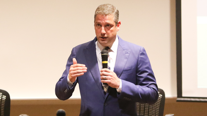 U.S. Rep. Tim Ryan answered a variety of questions from a largely friendly audience during his Tuesday night town hall meeting at Youngstown State University.  A lot of the focus of the event was on the growing problems the country is having with China and Russia.