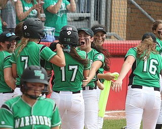 ROBERT K YOSAY  | THE VINDICATOR..West Branch Warriors - defeated Jonathan Alder Pioneers  - 5-4 where the lead changed hands several times ..WB  engulf Kyle  Coffelt as she tags home..-30-