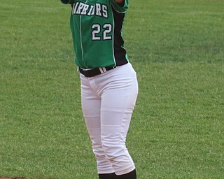 ROBERT K YOSAY  | THE VINDICATOR..West Branch Warriors - defeated Jonathan Alder Pioneers  - 5-4 where the lead changed hands several times ....#22  Delaney Rito  at the back of the infield  during first inning action..-30-