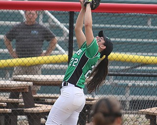 ROBERT K YOSAY  | THE VINDICATOR..West Branch Warriors - defeated Jonathan Alder Pioneers  - 5-4 where the lead changed hands several times ..West Branch  Delaney Rito..goes back to catch a fly ball..-30-