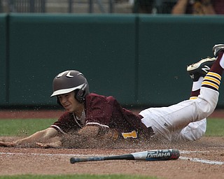 Dom Pasquale (21) of South Range slides safely into home plate during Thursday evenings State Semifinals matchup at Huntington Park in Columbus. Dustin Livesay  |  The Vindicator  5/31/18  Columbus