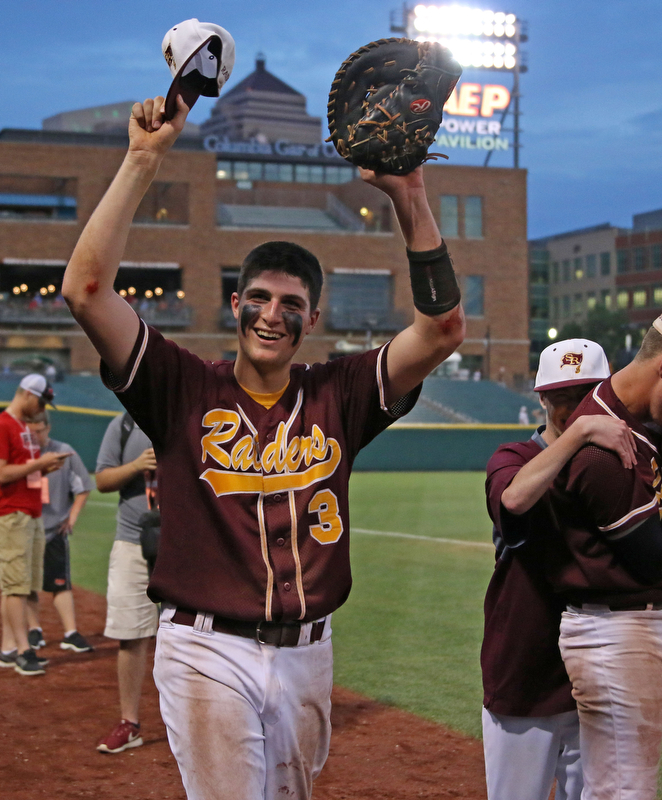 Mike Cunningham (3) of South Range thanks the student section after defeating Madeira in the State semi finals matchup at Huntington Park in Columbus on Thursday evening. Dustin Livesay  |  The Vindicator  5/31/18  Columbus
