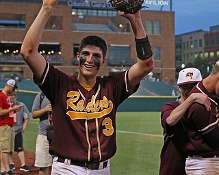 Mike Cunningham (3) of South Range thanks the student section after defeating Madeira in the State semi finals matchup at Huntington Park in Columbus on Thursday evening. Dustin Livesay  |  The Vindicator  5/31/18  Columbus