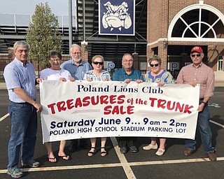 Neighbors | Submitted.The Poland Lions Club will host their Treasures of the Trunk Sale on June 9 from 9 a.m. until 2 p.m.  More than 50 vendors with items including tools, childrens items, Pampered Chef, Avon, crafters, jewelery, Kolachi Tupperware, household items, furniture and more will be there. Pictured are President Dave Rudawsky, Monica Maholtz, Chuck Maholtz, Lorry Gentile, Jerry Gentile, Loretta Esasky and Paul Young.