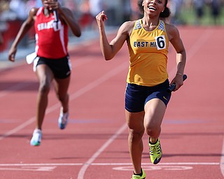 COLUMBUS, OHIO - June 2, 2018, OHSAA Track & Field Championships at Jesse Owens Stadium, Ohio State University-  D1 4x100m Youngstown East's Kyndia Matlock happily reacts as East finishes 2nd in the state. SPECIAL TO | VINDICATOR