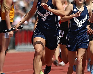 COLUMBUS, OHIO - June 2, 2018, OHSAA Track & Field Championships at Jesse Owens Stadium, Ohio State University-  D3 4x400m McDonaldl's Malina Mitchell starts her leg during McDonald's 2nd place finish. SPECIAL TO | VINDICATOR