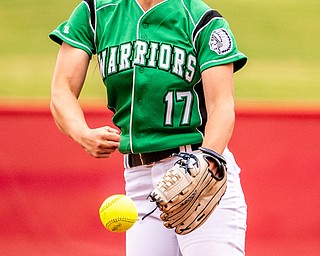 DIANNA OATRIDGE | THE VINDICATORÊ West Branch's Kylie Coffert fires a pitch against Keystone in the Div II State Championship in Akron on Saturday. Keystone won 3-2..