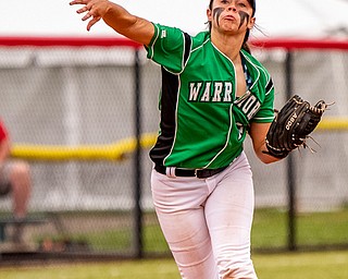 DIANNA OATRIDGE | THE VINDICATORÊ West Branch's Delaney Rito throws to first base for an out against Keystone in the Division II State Championship in Akron on Saturday. Keystone won 3-2 in 12 innings..