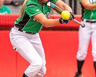 DIANNA OATRIDGE | THE VINDICATORÊ West Branch's Grace Heath makes contact for a sacrifice bunt during their 3-2 extra inning loss in the Division II State Championship in Akron on Saturday..