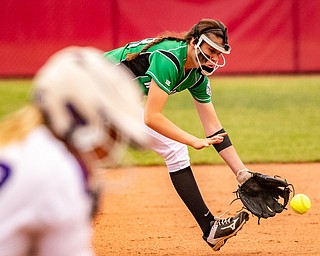 DIANNA OATRIDGE | THE VINDICATORÊ West Branch's Peyton Alazaus goes after a grounder during their 3-2 loss against Keystone in the Divsion II State Championship in Akron on Saturday..