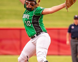 DIANNA OATRIDGE | THE VINDICATORÊ West Branch's Kelsey Byers delivers a pitch versus Keystone during the Division II State Championship in Akron on Saturday. Keystone won in 12 innings, 3-2..