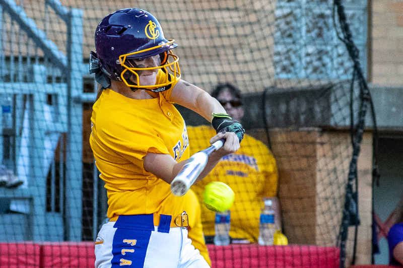 DIANNA OATRIDGE | THE VINDICATORÊ Champion's Cassidy Shaffer makes contact during the Division III State Championship in Akron on Saturday.