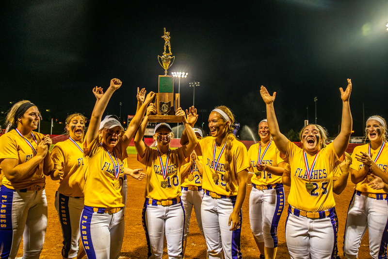 DIANNA OATRIDGE | THE VINDICATORÊ The Champion softball team celebrates after being awarded the Division III State Championship in Akron on Saturday. They defeated Cardington-Lincoln 9-4.