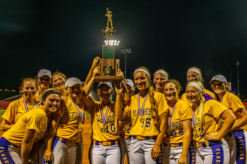 DIANNA OATRIDGE | THE VINDICATORÊ The Champion softball team celebrates after being awarded the Division III State Championship in Akron on Saturday. They defeated Cardington-Lincoln 9-4.