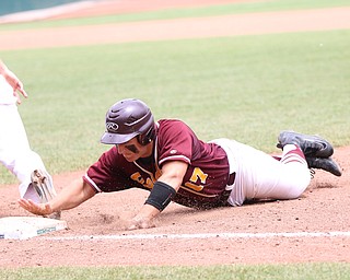 Ben Rivera dives back to first base during Saturday afternoons State Championship matchup at huntington Park in Columbus. Dustin Livesay  |  The Vindicator  6/2/18  Columbus