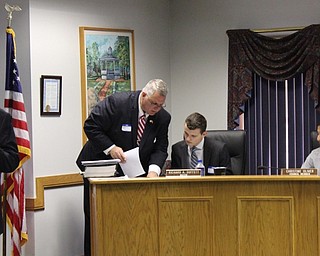 Neighbors | Abby Slanker.Canfield Mayor Richard Duffett conferred with acting student mayor Vincent Patierno during the Canfield High School 38th annual Civic Day, sponsored by the Rotary Club of Canfield, on May 4.