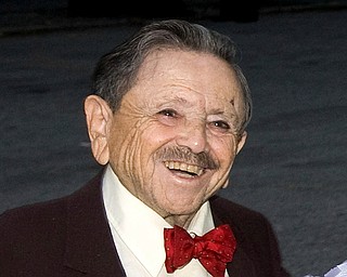 Jerry Maren attends the "Wizard of Oz" 70th Anniversary Emerald Gala in New York. Maren, the last surviving munchkin from the classic 1939 film "The Wizard of Oz," died on May 24, 2018, at a San Diego nursing home. He was 98. (AP Photo, File)