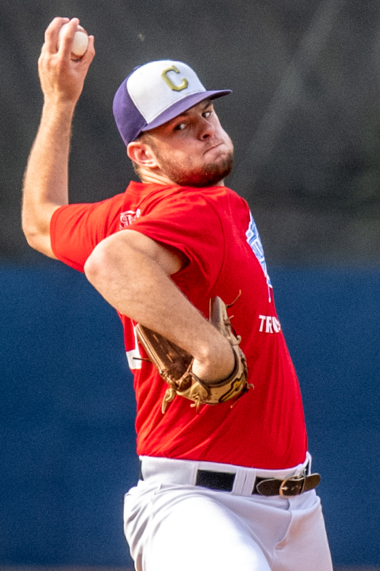 DIANNA OATRIDGE | THE VINDICATORÊ Champion's Drake Batcho delivers a pitch for the Trumbull County team during the Valley All-Star Classic at Eastwood Field in Niles on Friday.