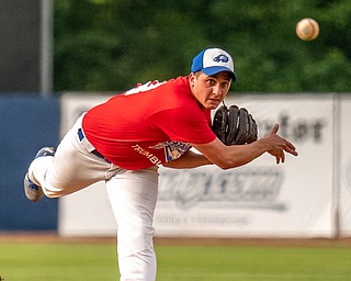 DIANNA OATRIDGE | THE VINDICATORÊ Trumbull pitcher, Ryan Halavick, from Hubbard, fires a pitch during the All Star Classic at Eastwood Field in Niles on Friday.