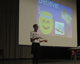 Neighbors | Zack Shively.Reagan Nevels presented on her book and outlined three key principles for accomplishing goals: think, write, believe and achieve. Nevels gave her talk three times during the school day for each grade at the middle school. She then presented again at night and sold the book and T-shirts.