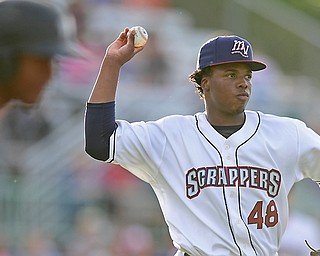 Scrappers starting pitcher Juan Mota in action Friday night at Eastwood Field in Niles.