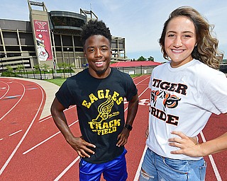 Valley Christian’s Jamynk Jackson, left, and Newton Falls’ Izzy Kline pose at the Youngstown State University track and soccer complex. Read about all of The Vindicator’s 2018 Spring Athletes in Sunday’s Vindicator, and Vindy.com.