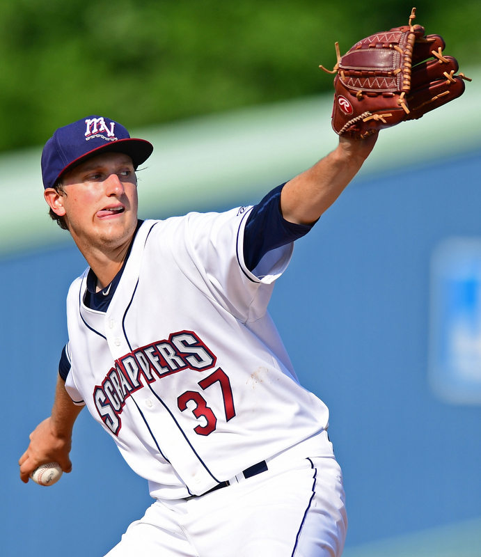 NILES, OHIO - JUNE 17, 2018: Mahoning Valley Scrappers starting pitcher Cameron Mingo delivers in the sixth inning of a baseball game against the West Virginia Black Bears, Sunday afternoon. The Scrappers won 10-9. DAVID DERMER | THE VINDICATOR