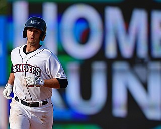 NILES, OHIO - JUNE 17, 2018: Mahoning Valley Scrappers' Simeon Lucas runs the bases after hitting a solo home run off West Virginia Black Bears relief pitcher Nicholas Economos in the sixth inning of a baseball game, Sunday afternoon. The Scrappers won 10-9. DAVID DERMER | THE VINDICATOR